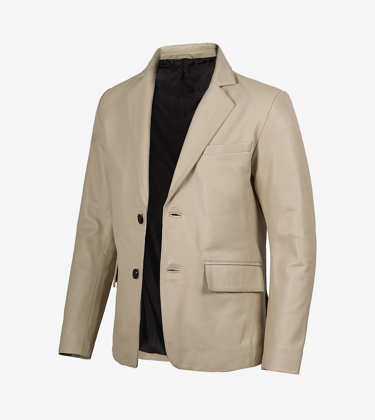 Mens Two Button Beige Leather Blazer - Notch Lapel