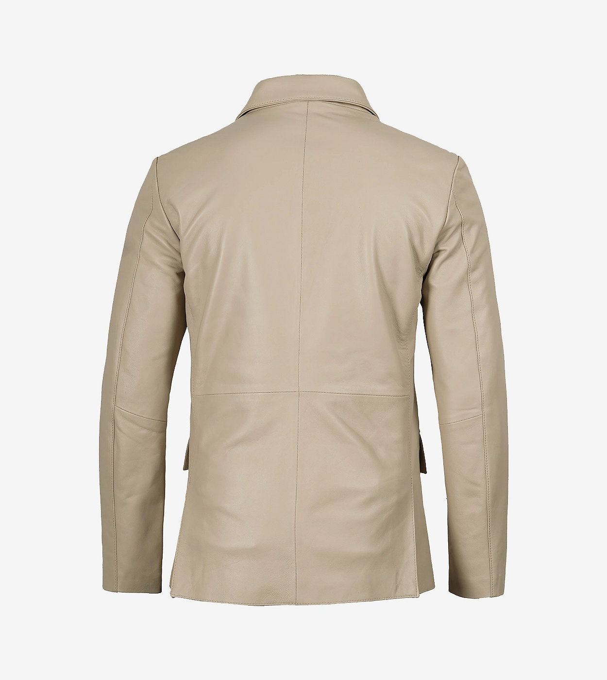 Mens Two Button Beige Leather Blazer - Notch Lapel