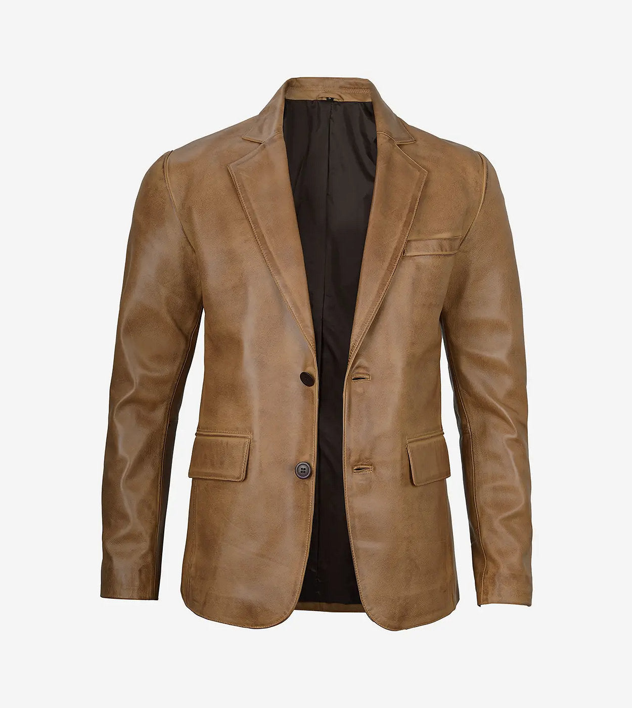 Mens Two Button Camel Brown Leather Blazer