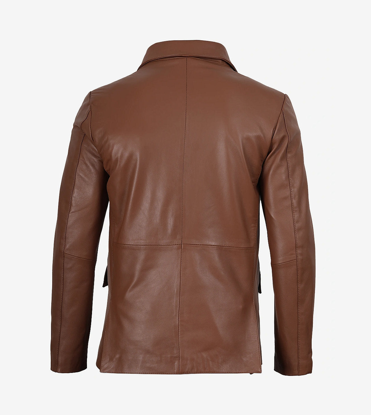 Mens Two Button Cognac Leather Blazer - Notch Lapel
