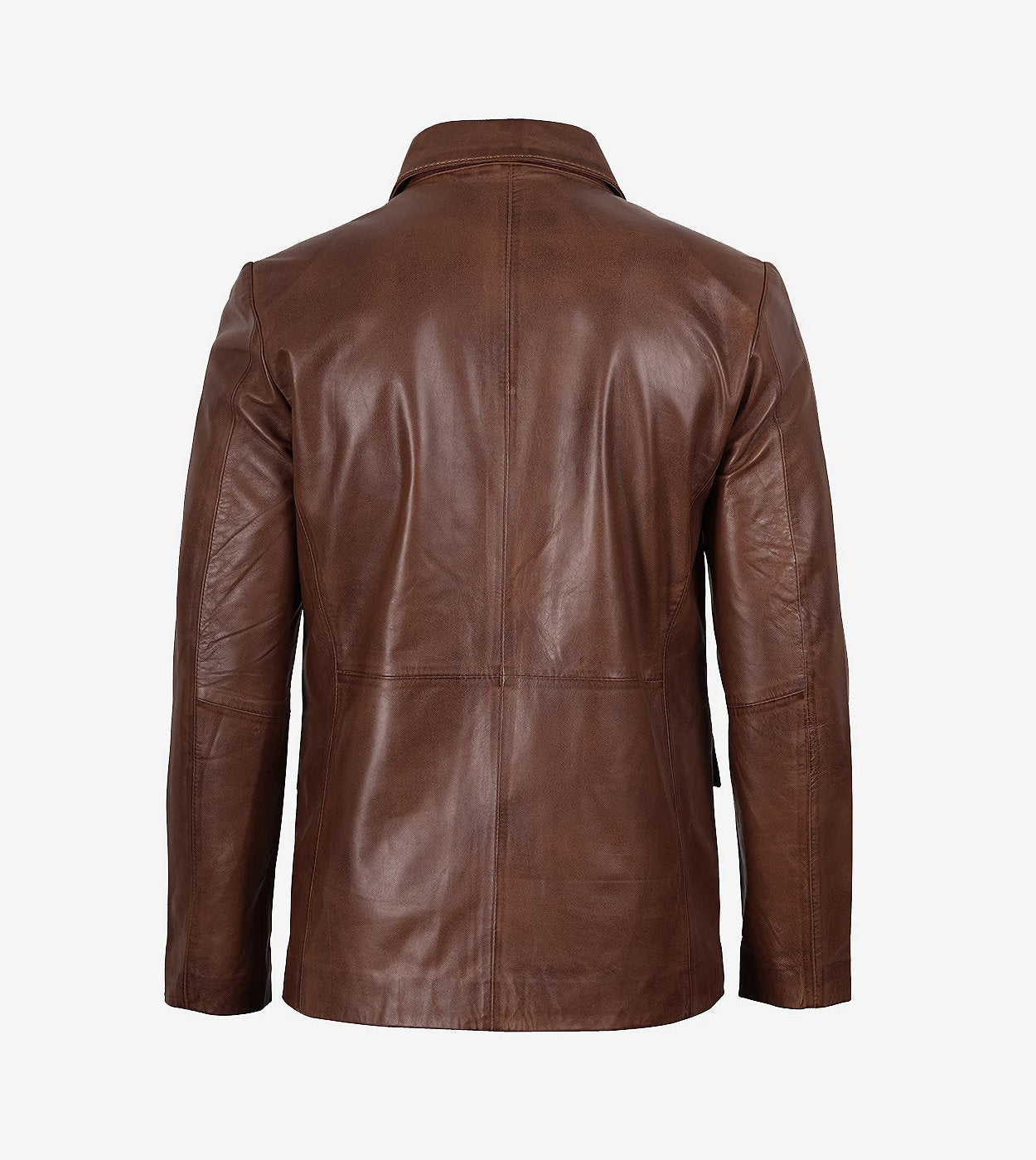 Mens Two Button Cognac Waxed Leather Blazer - Notch Lapel