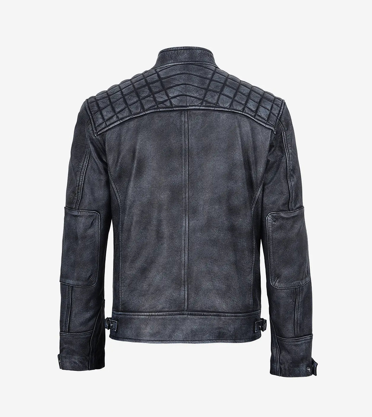 Mens Washed Leather Distressed Black Jacket