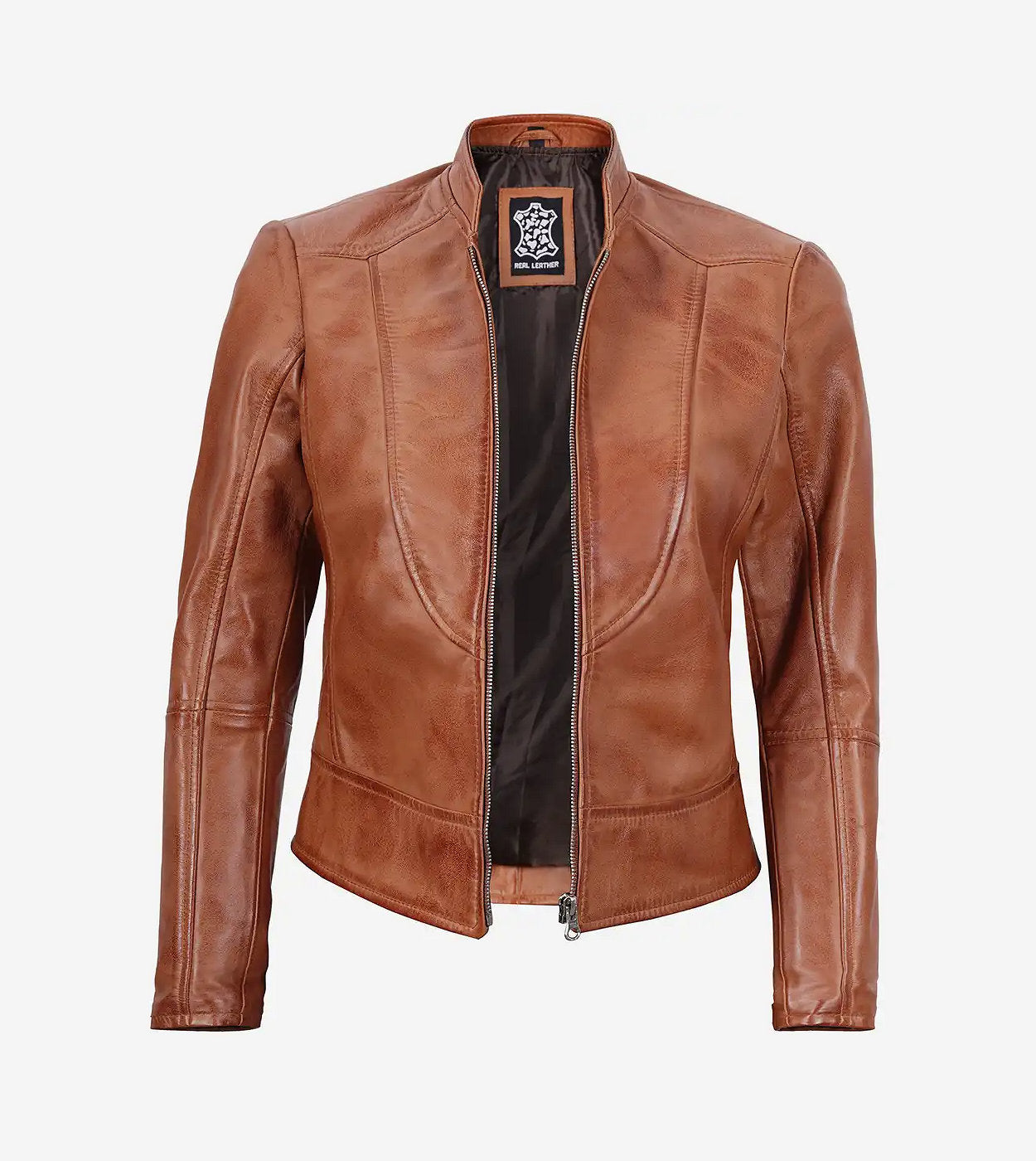 Montana Womens Tall Biker Tan Leather Jacket