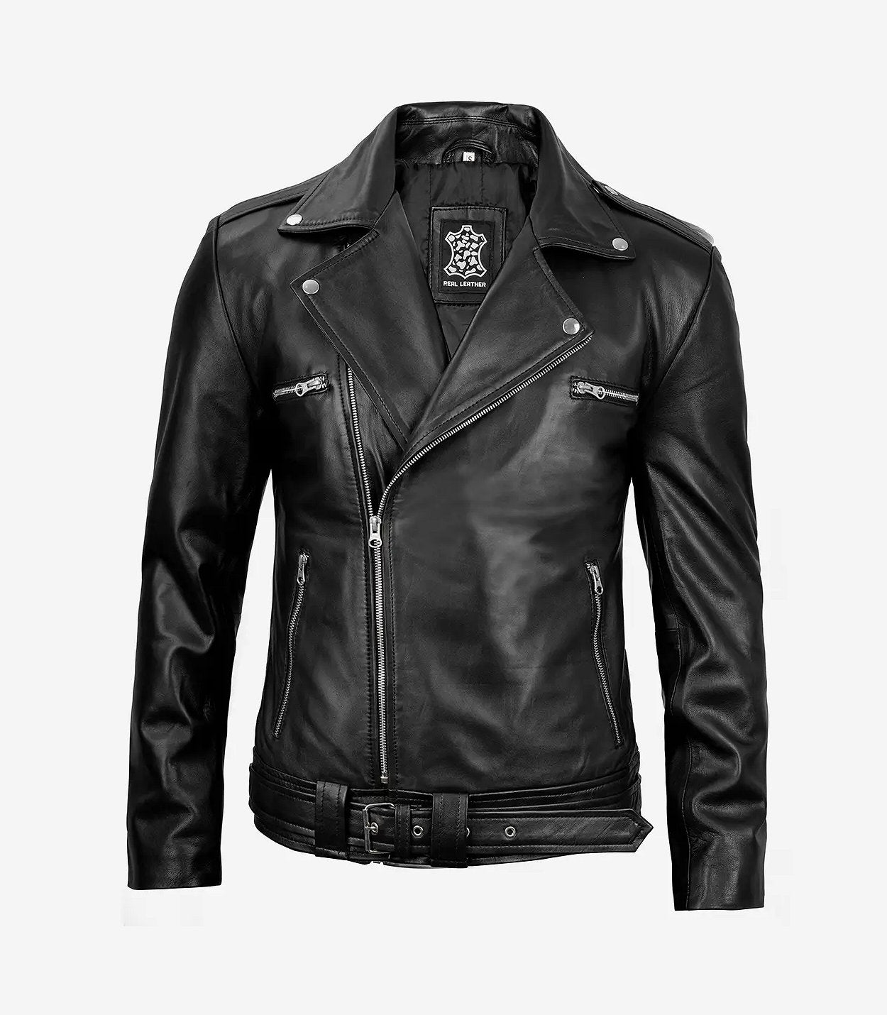 Negan Men'S Black Asymmetrical Belted Moto Leather Jacket