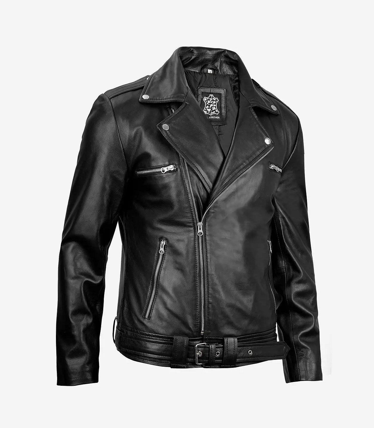 Negan Men'S Black Asymmetrical Belted Moto Leather Jacket