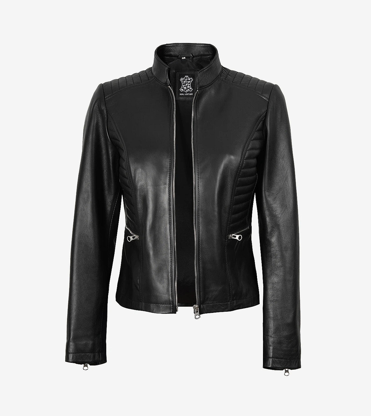Rachel Womens Black Cafe Racer Leather Jacket