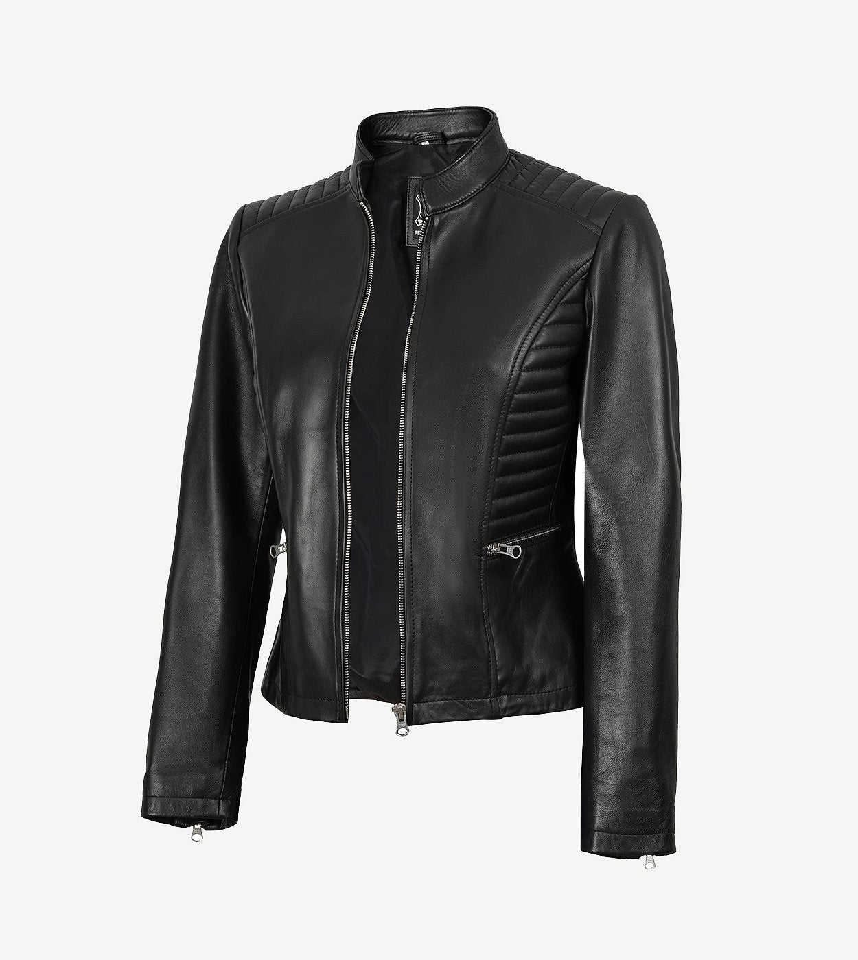 Rachel Womens Black Cafe Racer Leather Jacket