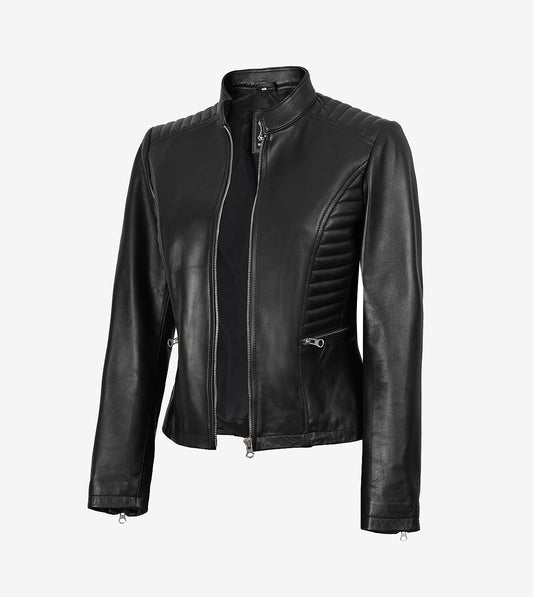 Rachel Womens Black Cafe Racer Leather Jacket