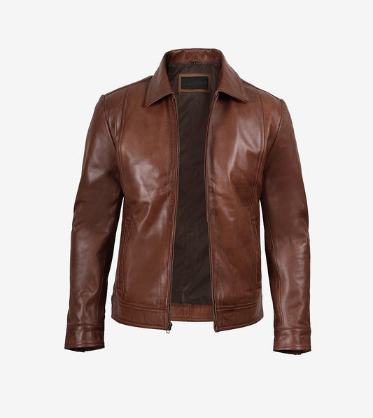 Reeves Men'S Harrington Cognac Real Leather Jacket
