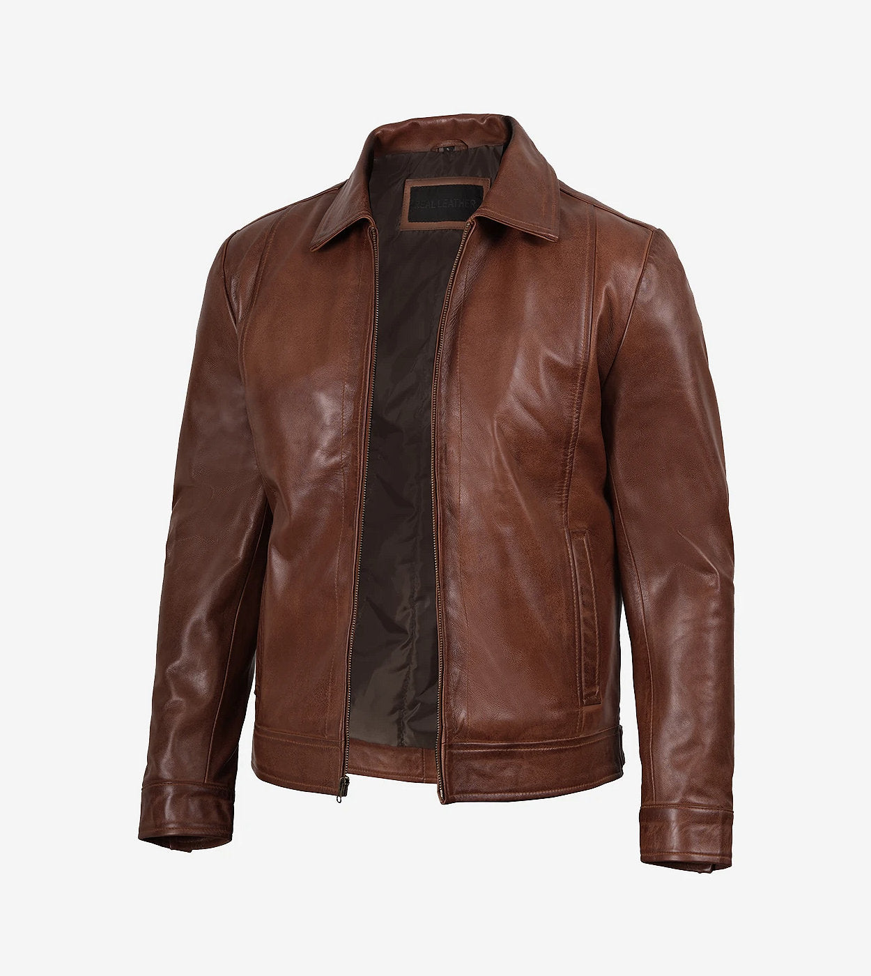 Reeves Men'S Harrington Cognac Real Leather Jacket