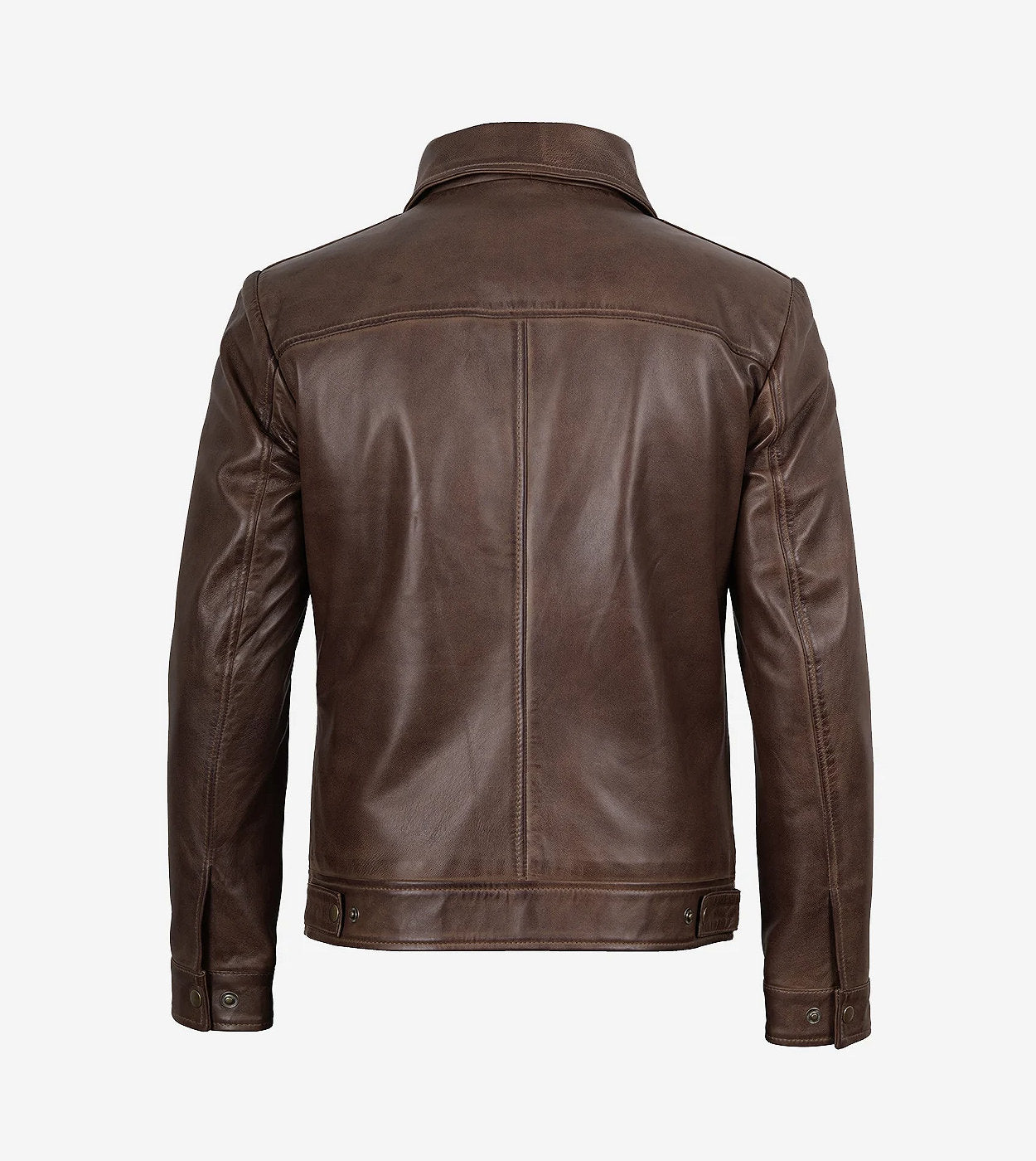 Reeves Mens Shirt Collar Brown Leather Jacket