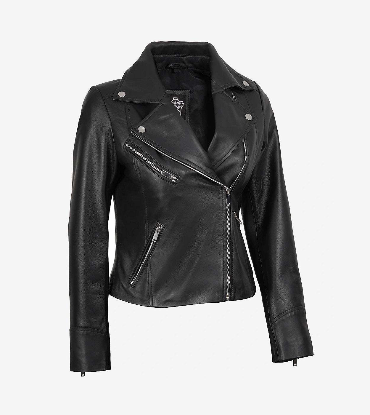 Rita Womens Asymmetrical Black Leather Biker Style Jacket