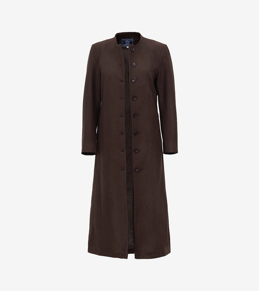Rosario Runway: Women'S Collarless Dark Brown Wool Coat
