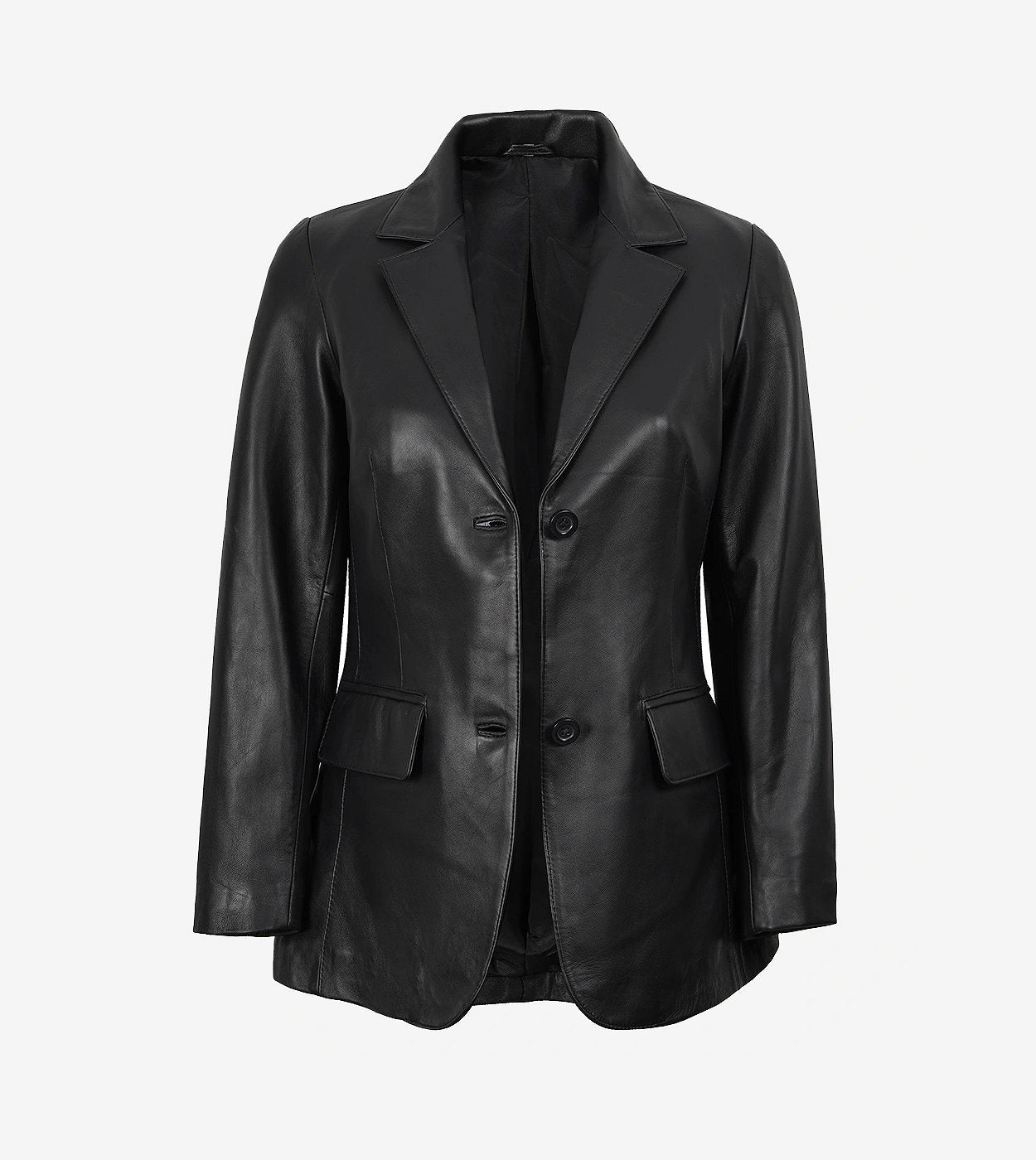 Shannon Women'S Two Button Black Leather Blazer
