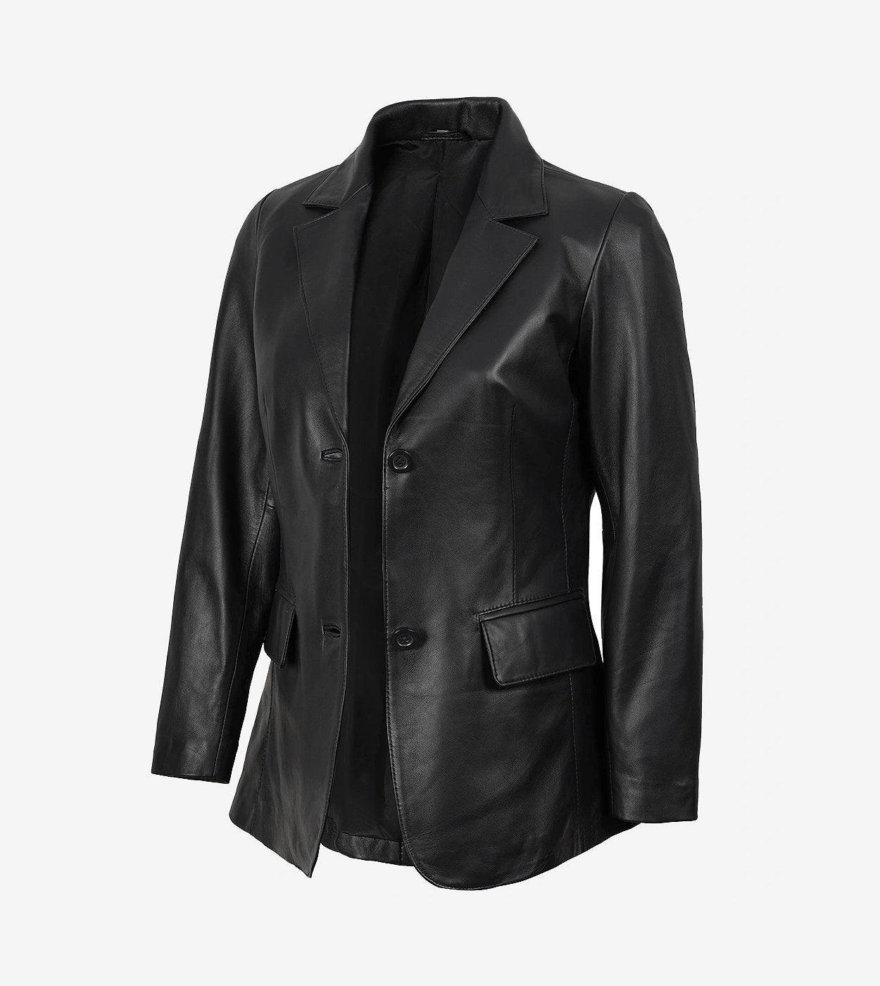 Shannon Women'S Two Button Black Leather Blazer