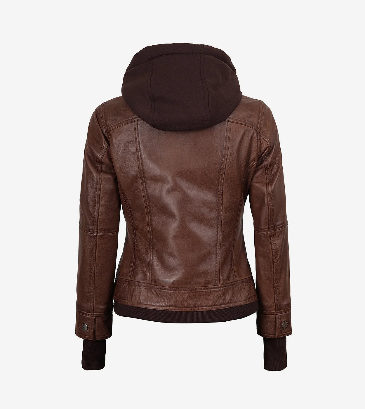 Tralee Women'S Cognac Wax Bomber Leather Jacket With Removable Hood