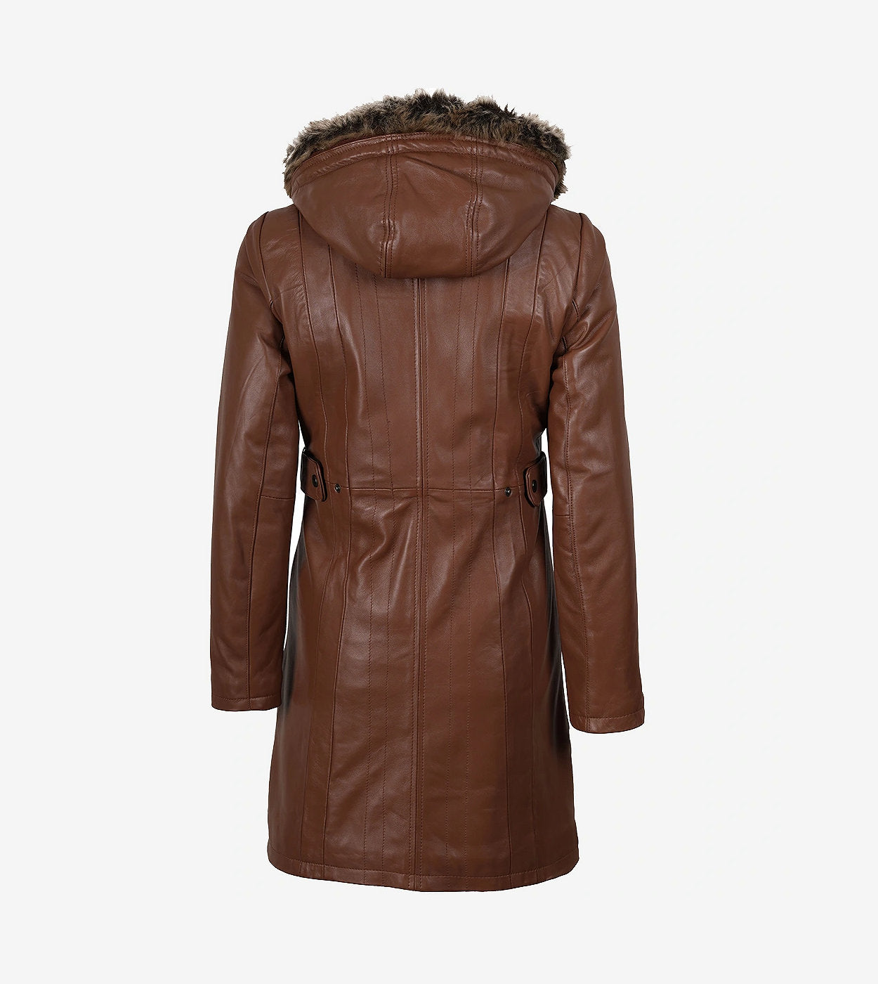 Women Brown Leather Coat With Fur Trim Removable Hood