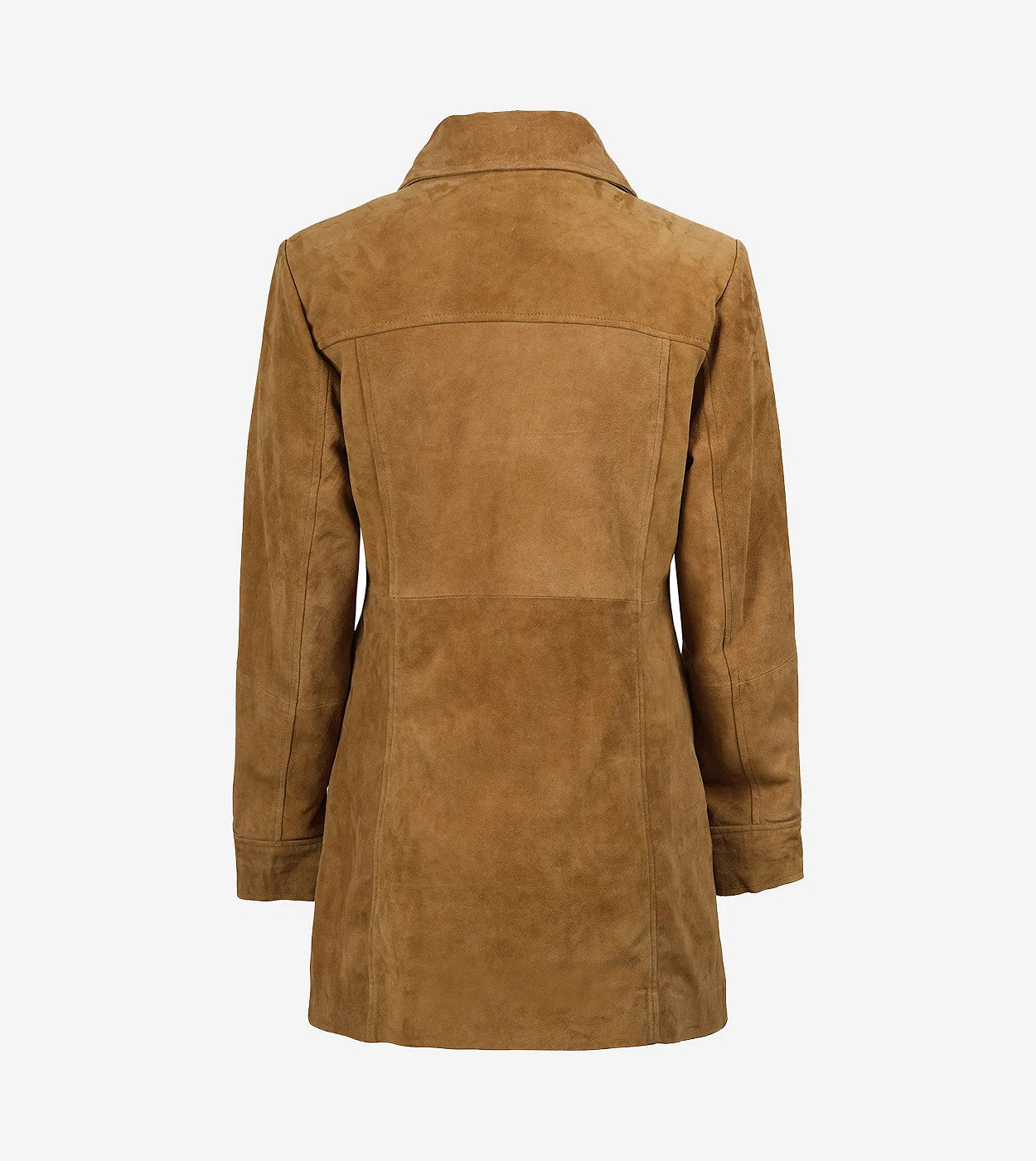 Women'S 3/4 Length Button Down Brown Suede Coat