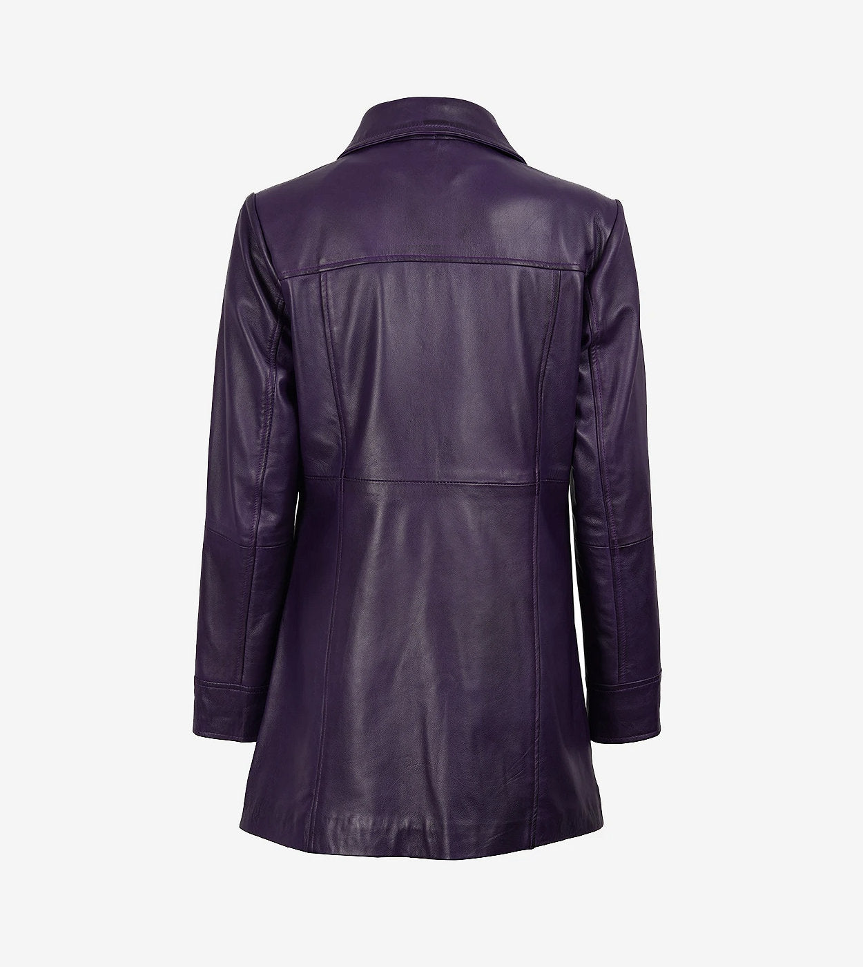 Women'S 3/4 Length Button Down Purple Leather Coat
