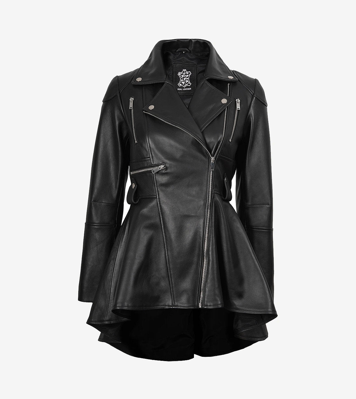 Women'S Asymmetrical Black Peplum Leather Jacket