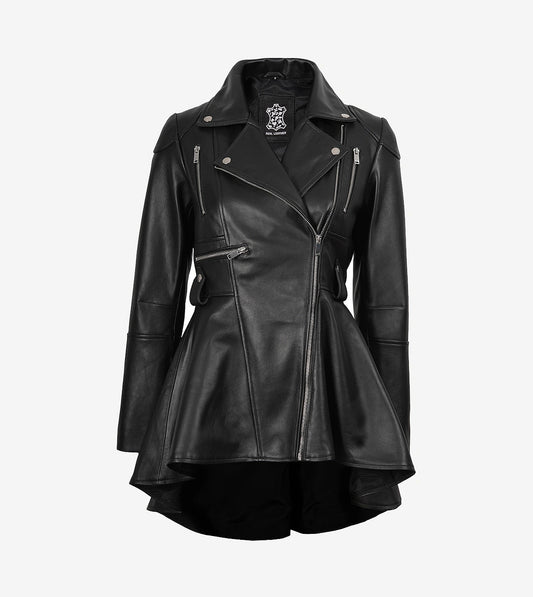 Women'S Asymmetrical Black Peplum Leather Jacket
