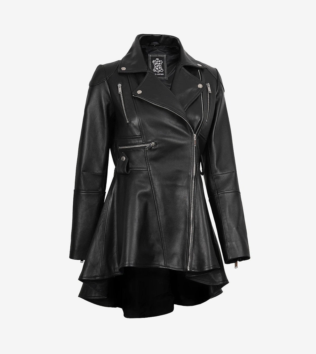 Women'S Asymmetrical Black Peplum Leather Jacket