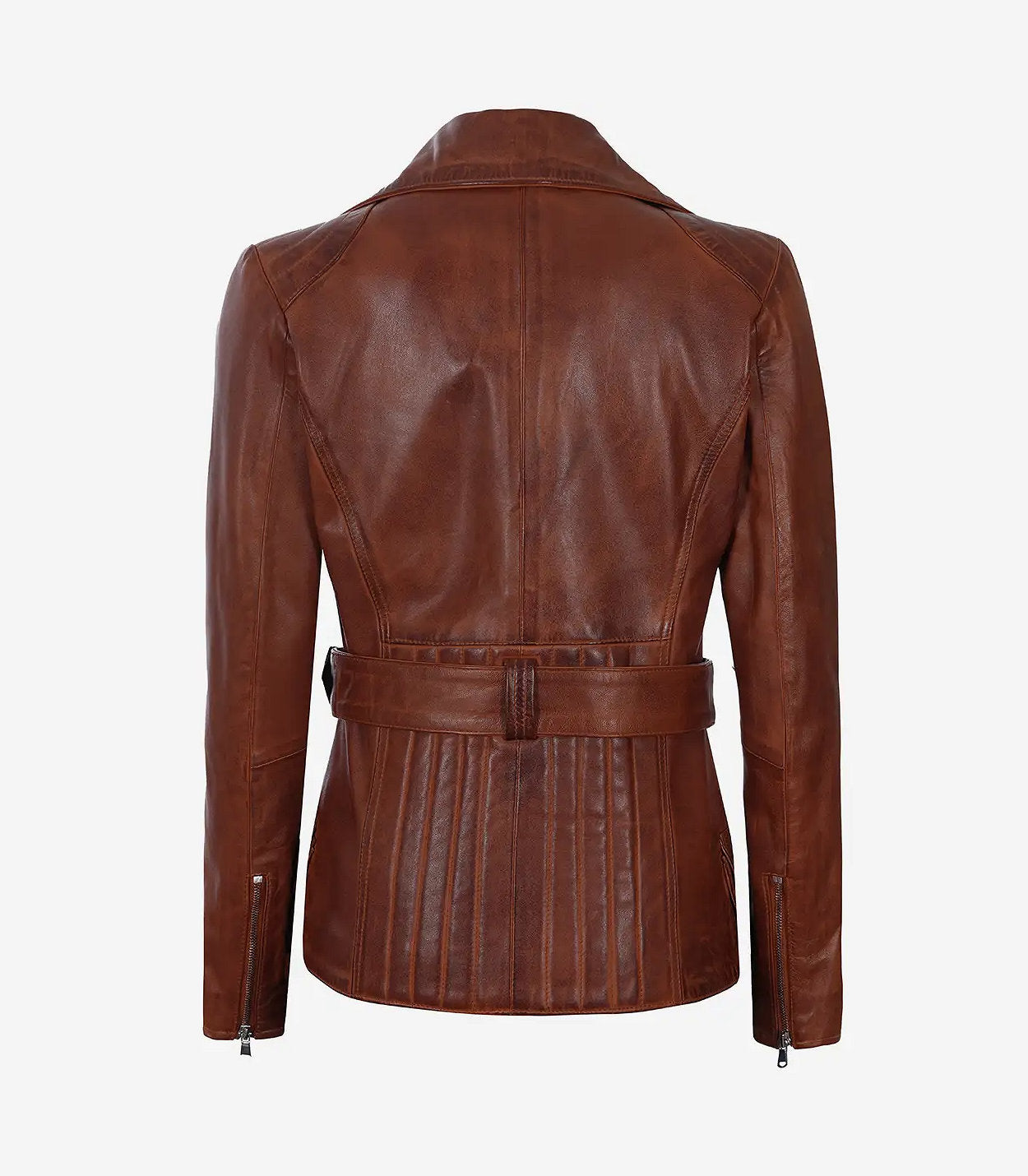 Women'S Asymmetrical Cognac Wax Four-Pocket Belted Moto Jacket