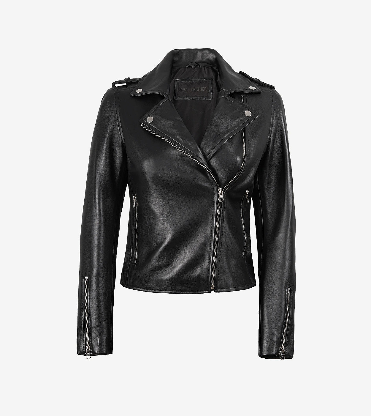 Women'S Black Asymmetrical Biker Style Leather Jacket