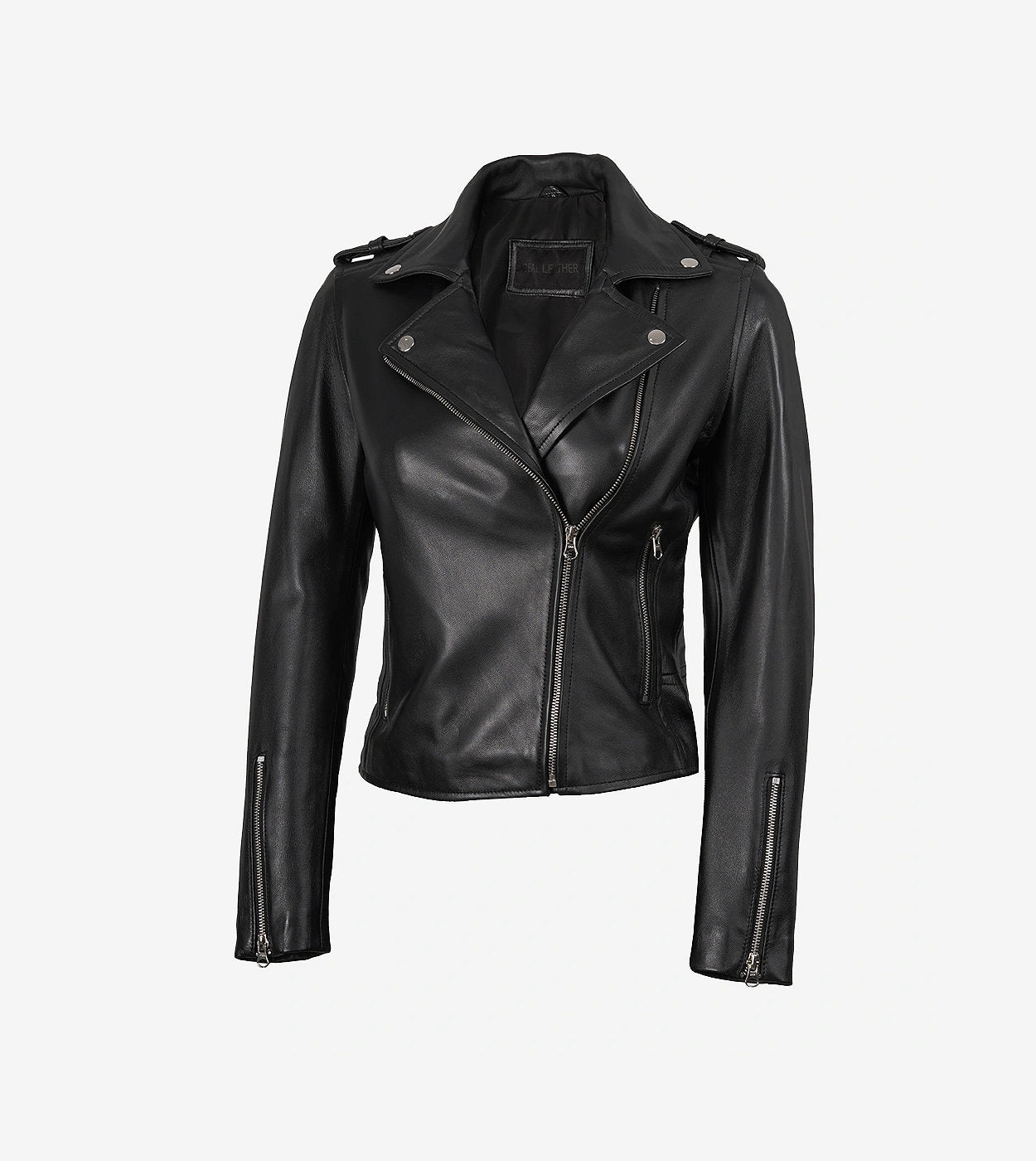 Women'S Black Asymmetrical Biker Style Leather Jacket