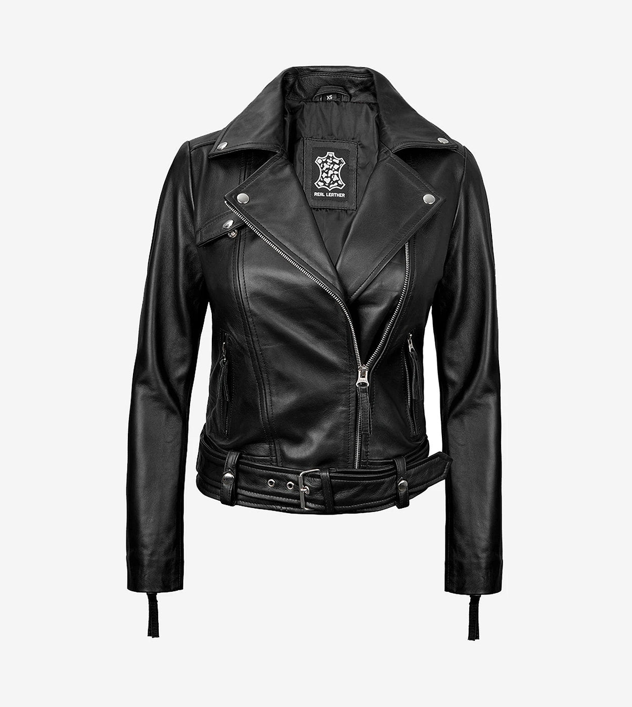 Women'S Black Asymmetrical Leather Biker Style Jacket