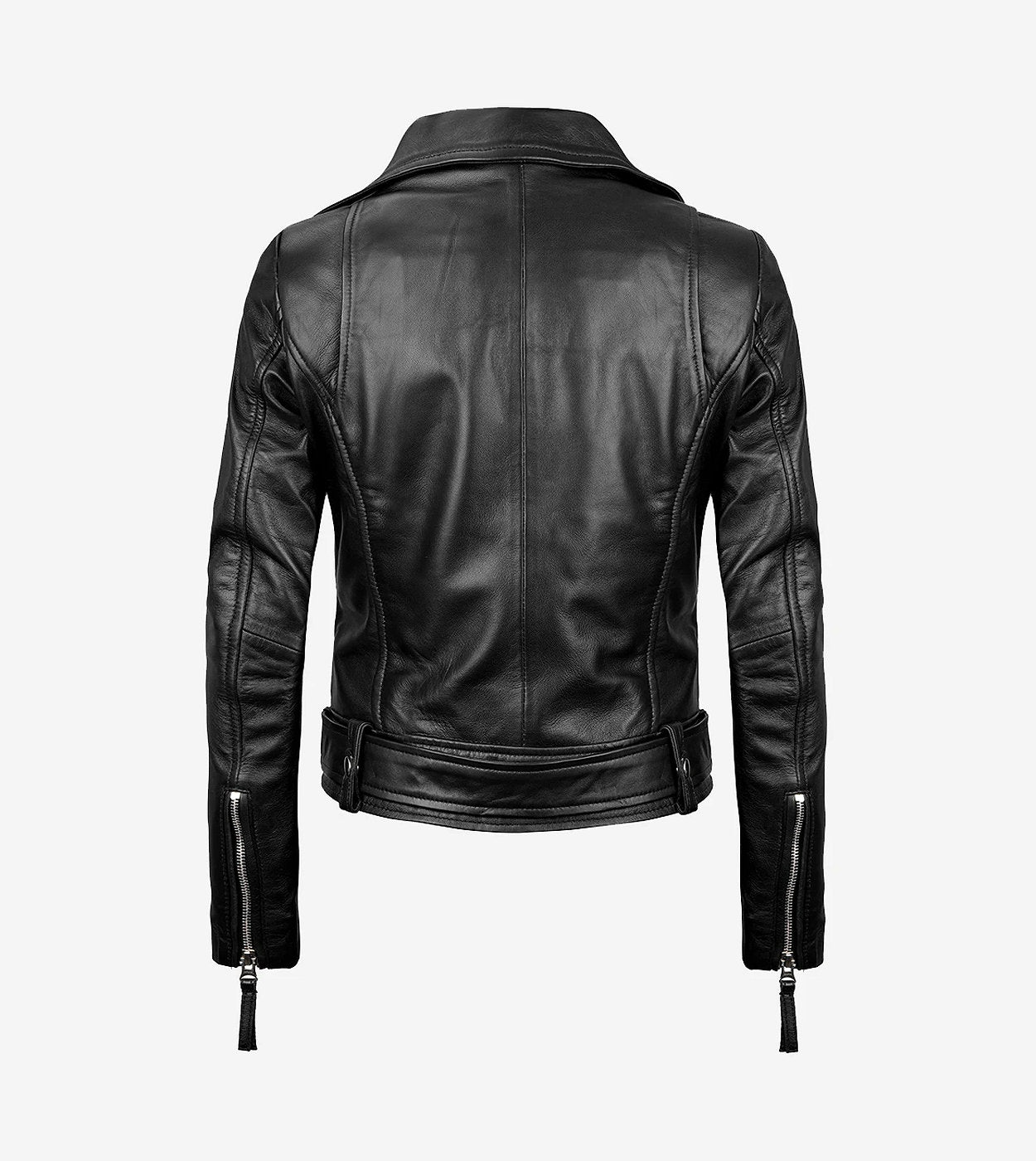 Women'S Black Asymmetrical Leather Biker Style Jacket