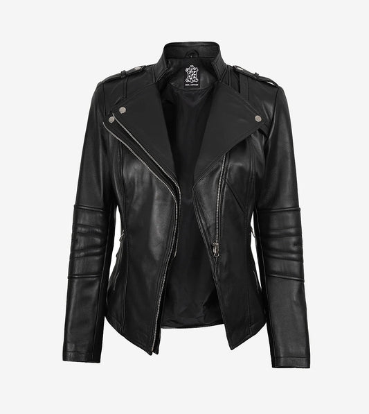 Women'S Black Lambskin Leather Biker Style Jacket