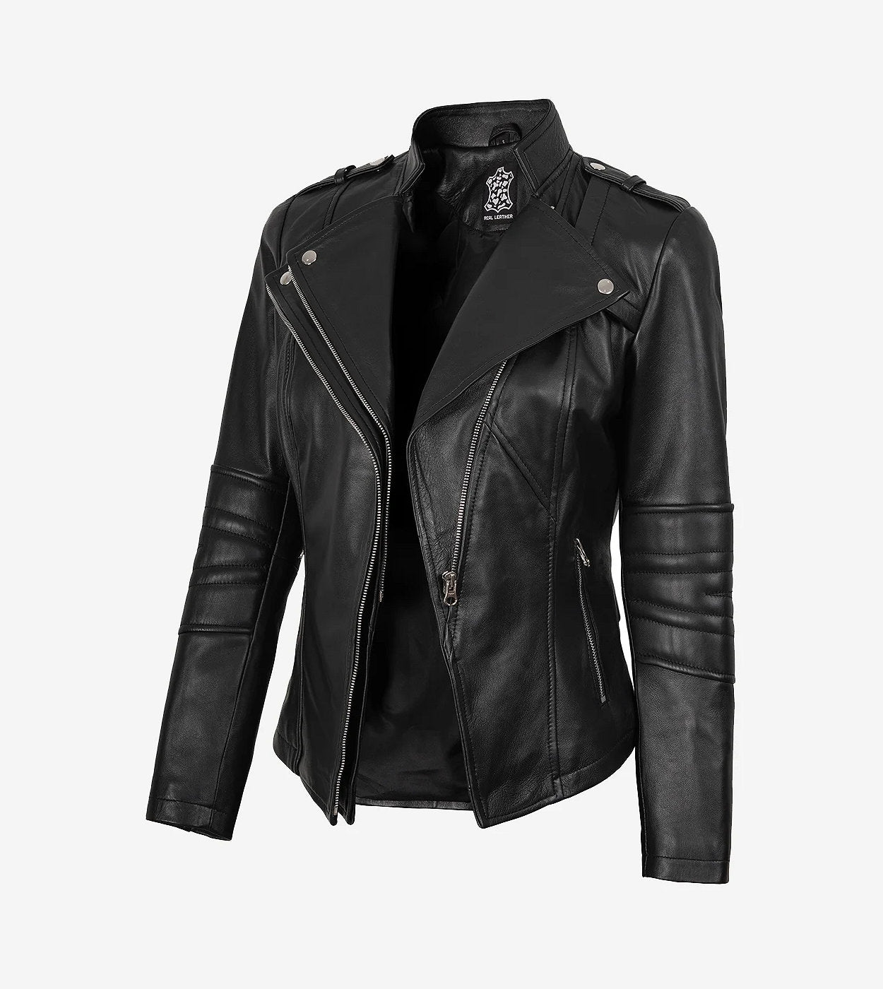 Women'S Black Lambskin Leather Biker Style Jacket