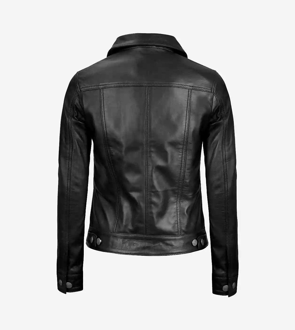 Women'S Black Lambskin Leather Four-Pocket Trucker Jacket