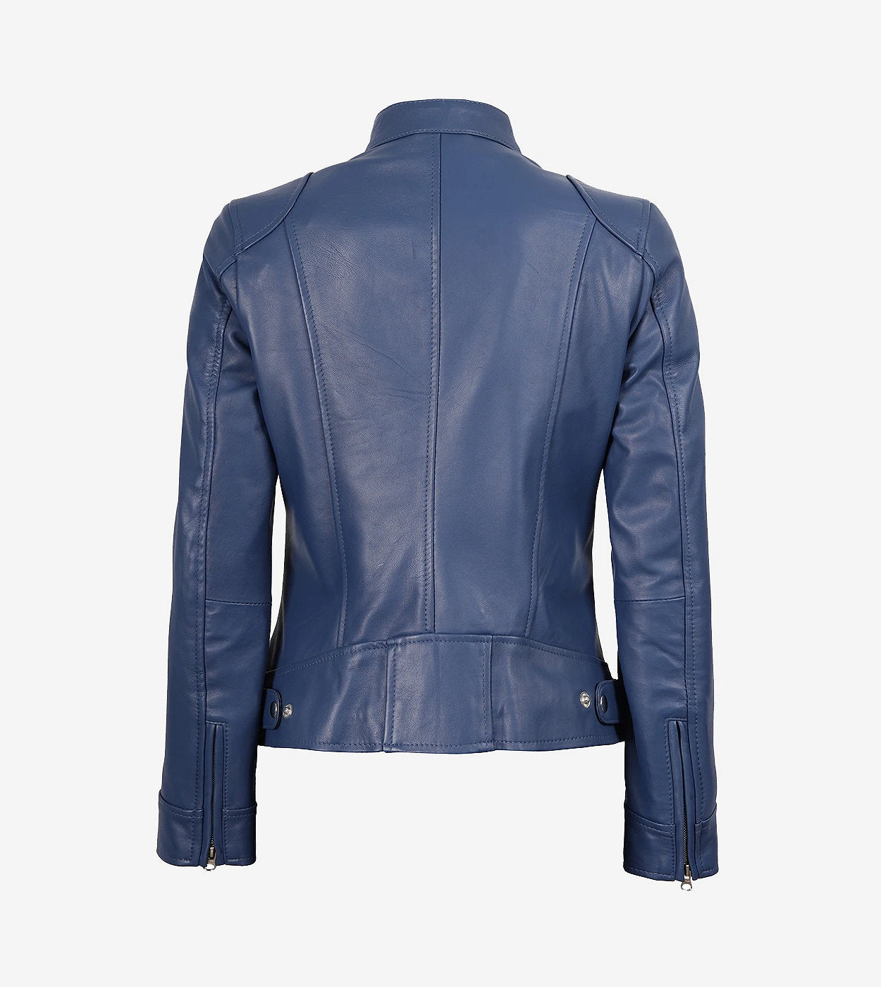 Women'S Blue Biker Style Leather Jacket - Modern Fit