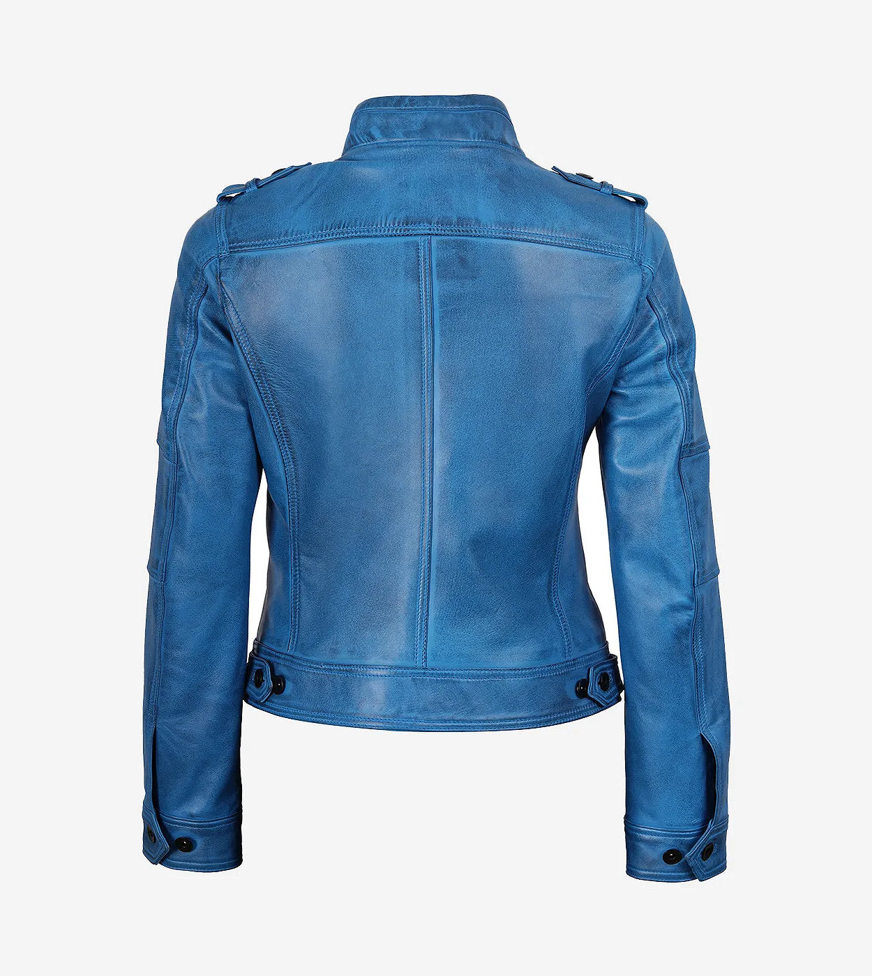 Women'S Blue Waxed Lambskin Leather Biker Jacket