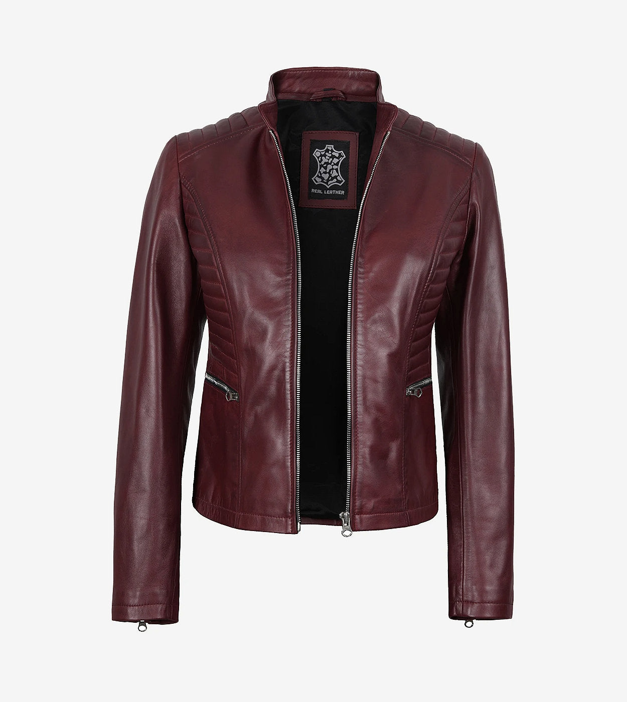 Women'S Burgundy Leather Café Racer Jacket