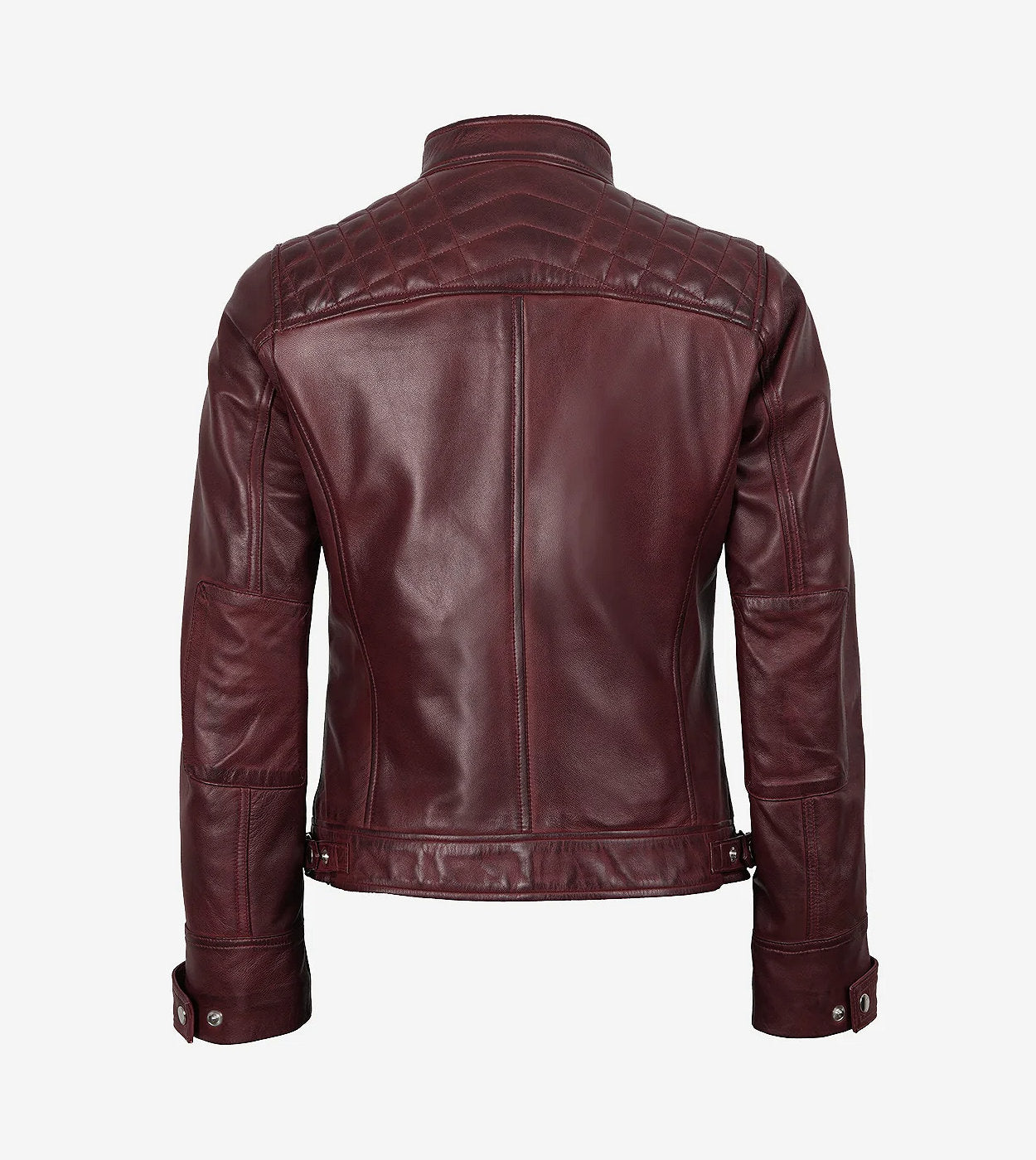 Women'S Burgundy Real Lambskin Leather Biker Style Jacket