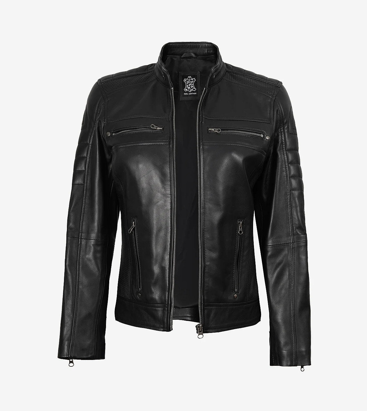Women'S Classic Black Leather Biker Style Jacket
