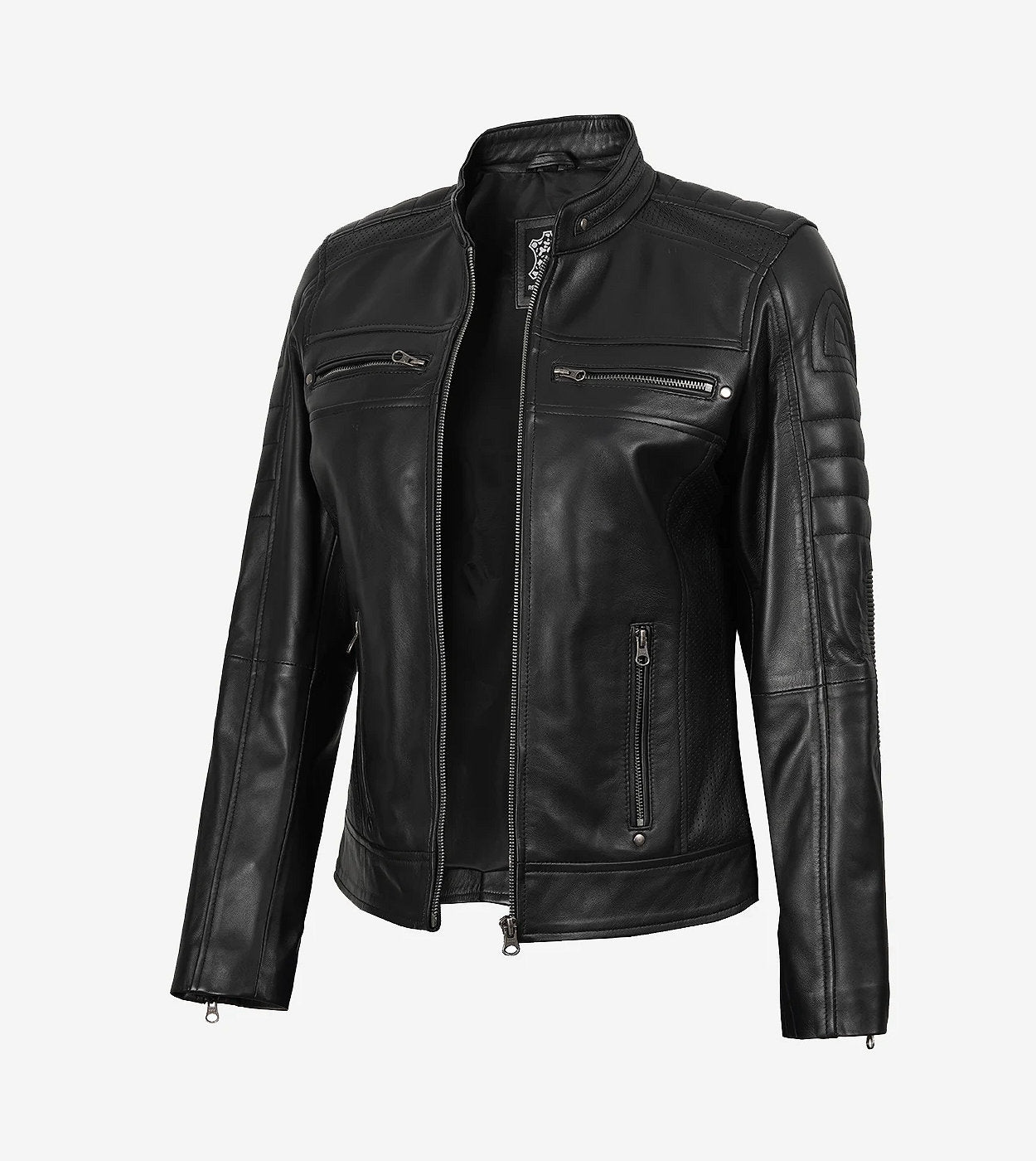 Women'S Classic Black Leather Biker Style Jacket