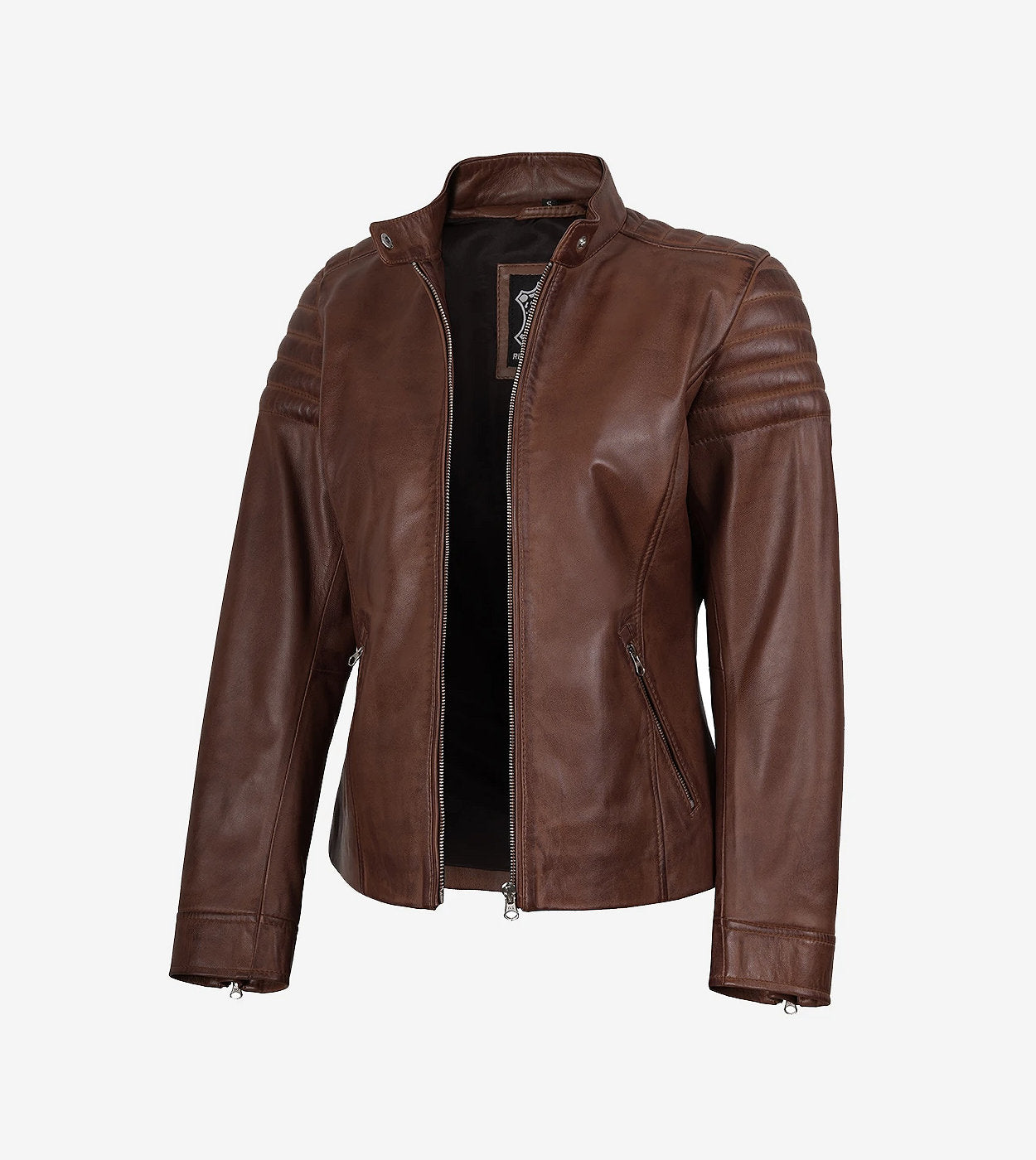 Women'S Cognac Cafe Racer Leather Jacket