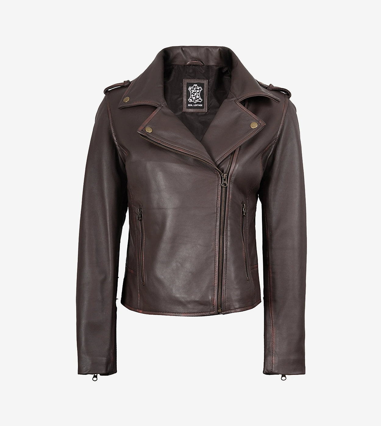 Women'S Dark Brown Asymmetrical Biker Style Leather Jacket