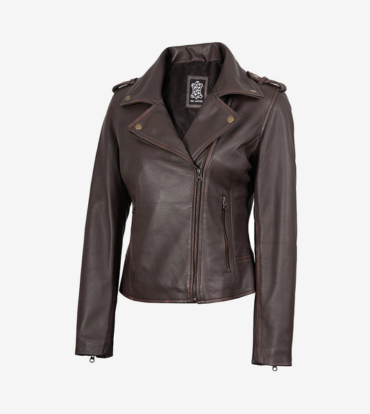 Women'S Dark Brown Asymmetrical Biker Style Leather Jacket