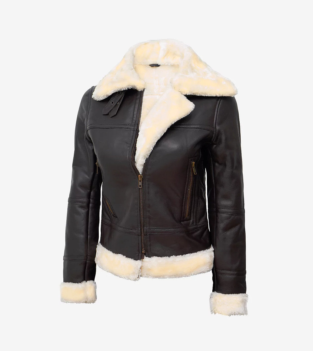 Women'S Dark Brown B3 Leather Bomber Shearling Jacket