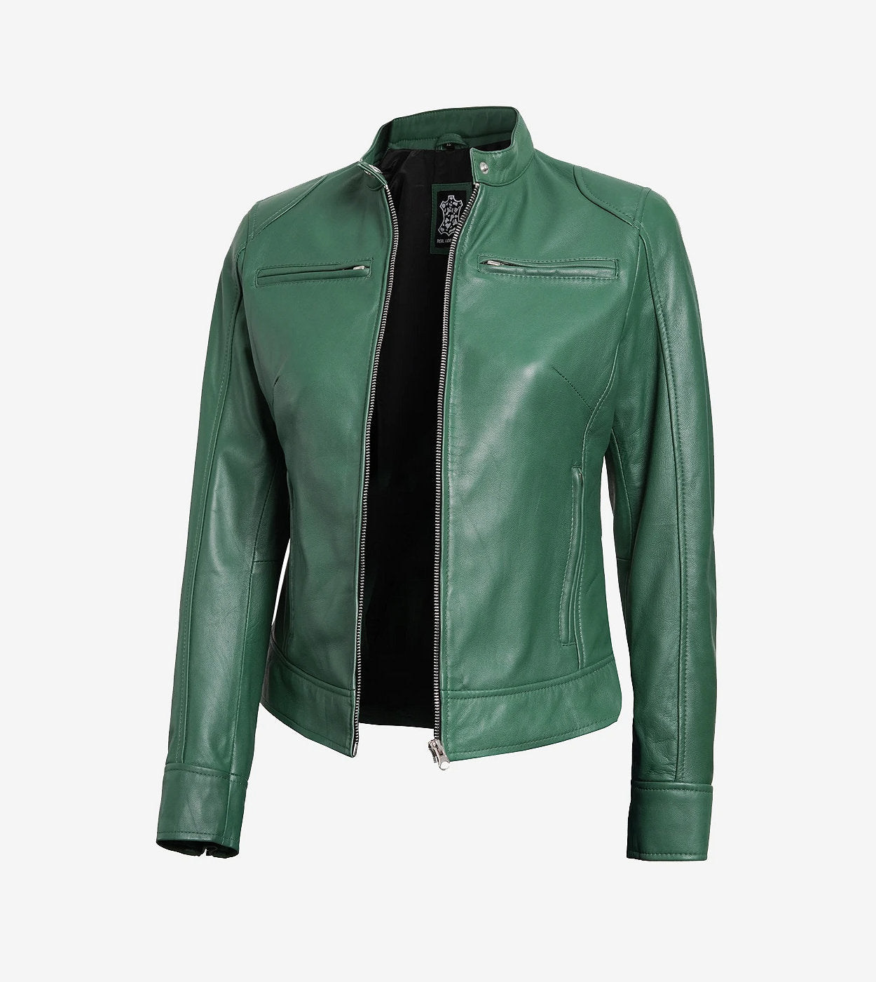Women'S Green Cafe Racer Leather Jacket