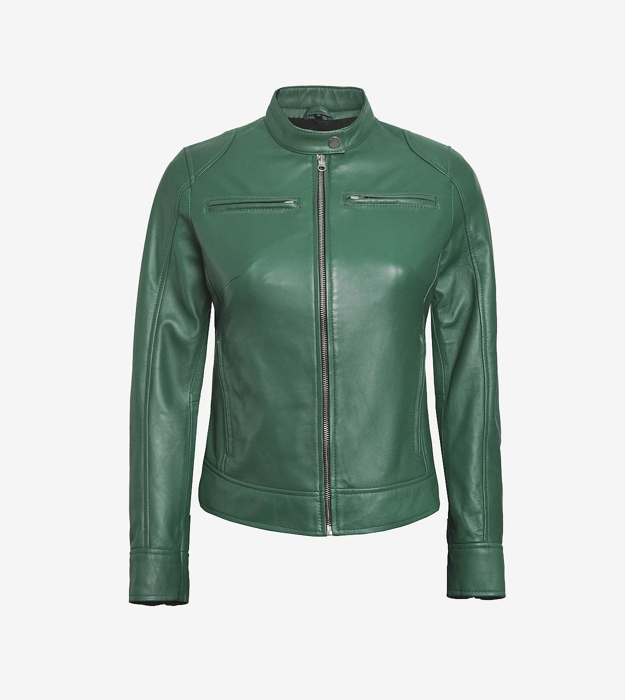 Women'S Green Cafe Racer Leather Jacket