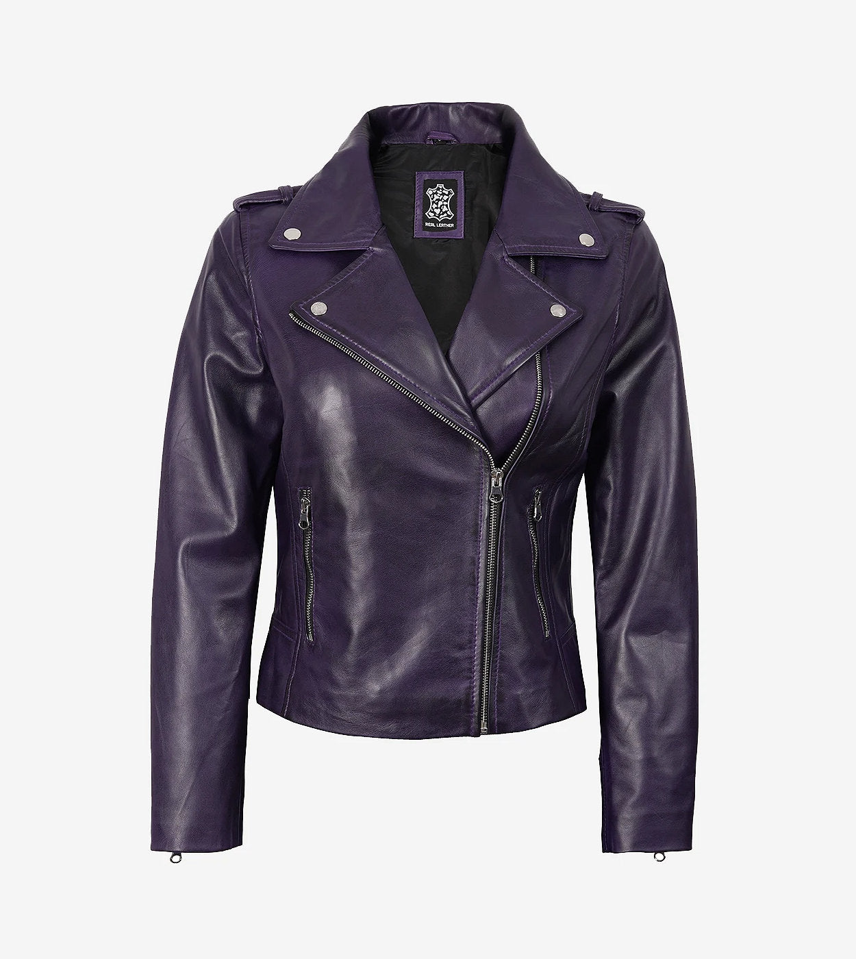 Women'S Lambskin Asymmetrical Purple Biker Style Jacket