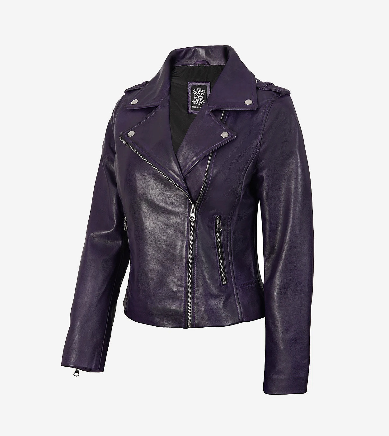 Women'S Lambskin Asymmetrical Purple Biker Style Jacket