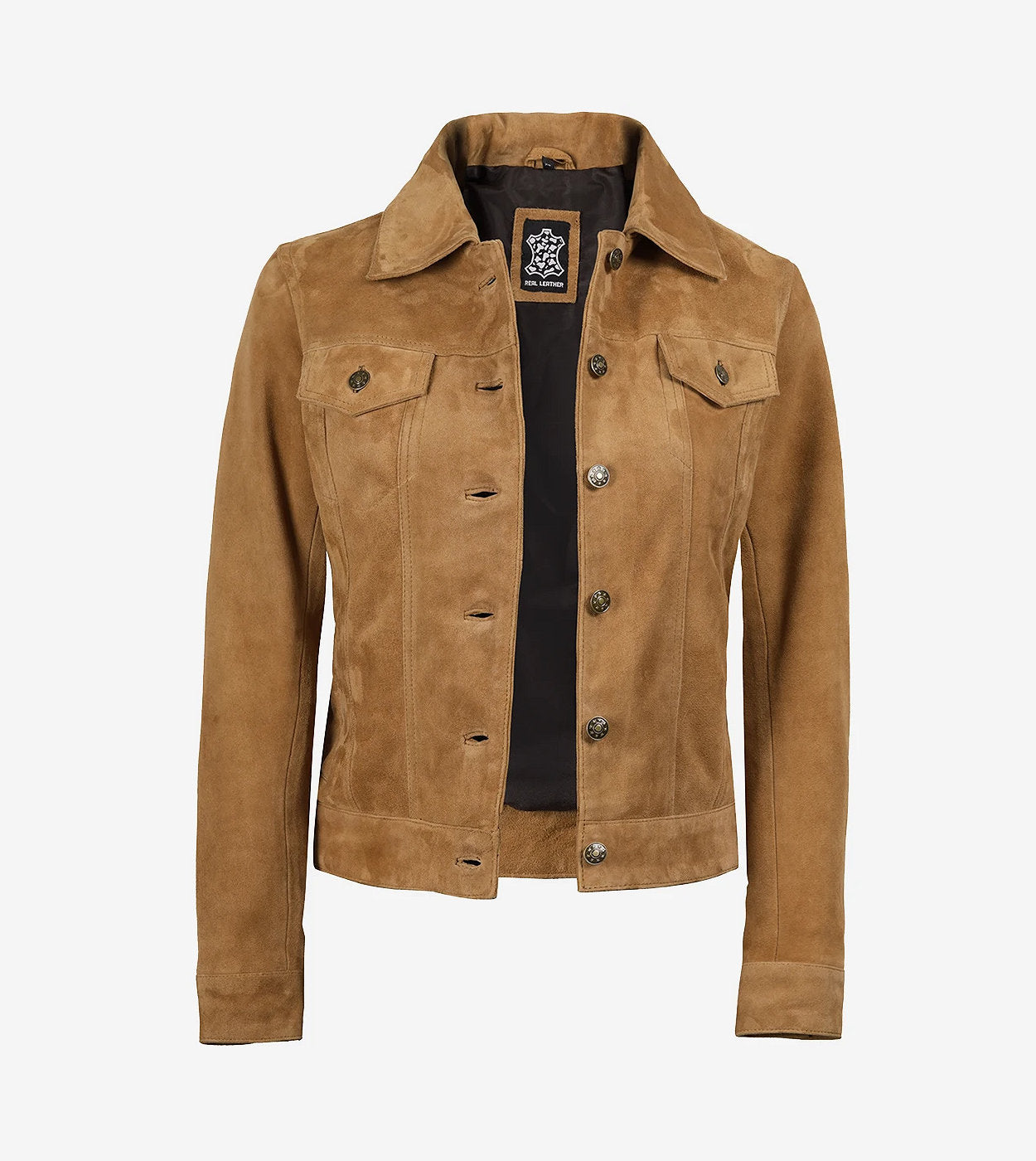 Women'S Light Brown Suede Trucker Jacket