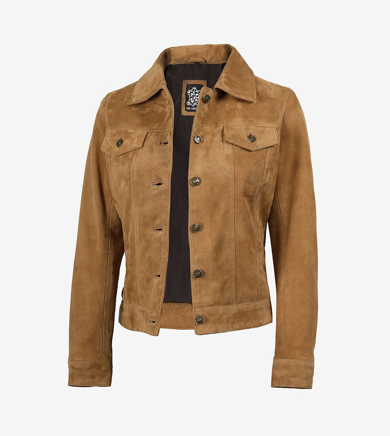 Women'S Light Brown Suede Trucker Jacket